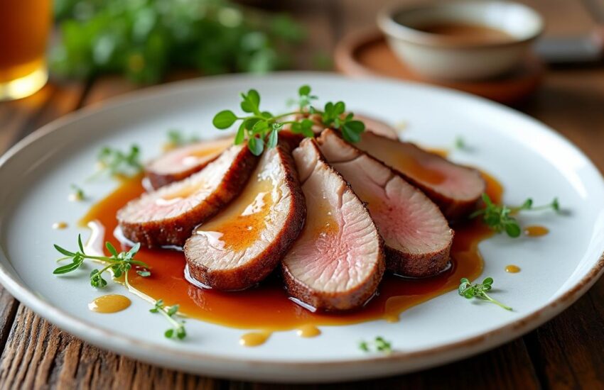 découvrez une recette gourmande d’aiguillettes de canard nappées d’une onctueuse sauce au foie gras, facile à réaliser pour un repas raffiné et savoureux.