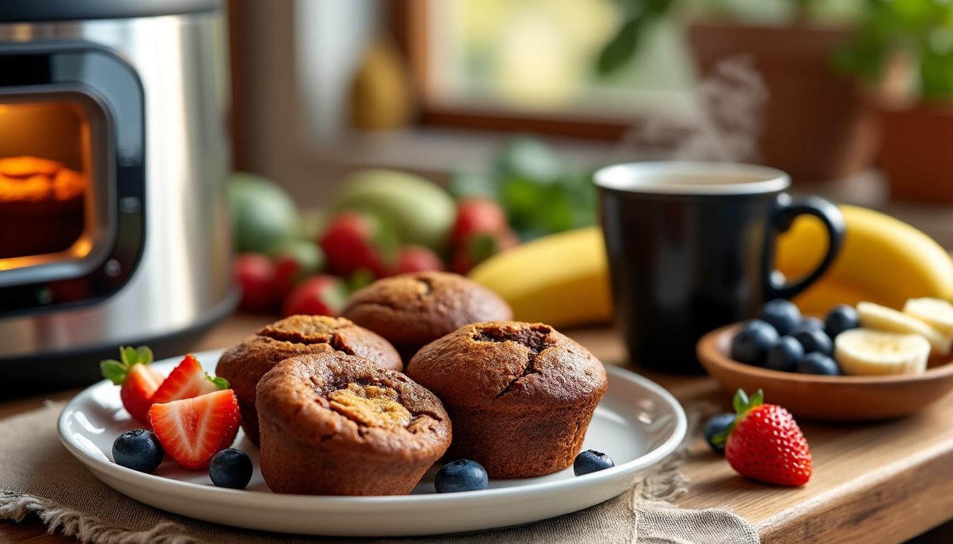 découvrez une recette rapide et facile de muffins au nutella préparés à l'air fryer, parfaits pour régaler vos invités en un rien de temps.