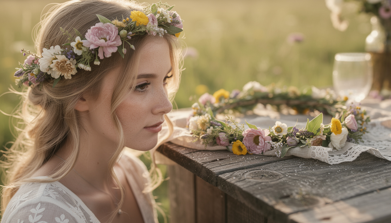 découvrez la couronne de fleurs bohème, l'accessoire parfait pour sublimer les mariages en plein air avec élégance et naturel.