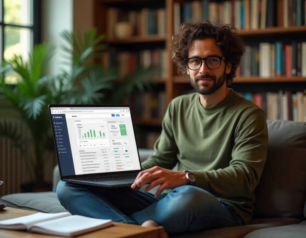 Freelance digital analysant son référencement naturel sur Kabrax depuis son bureau à domicile